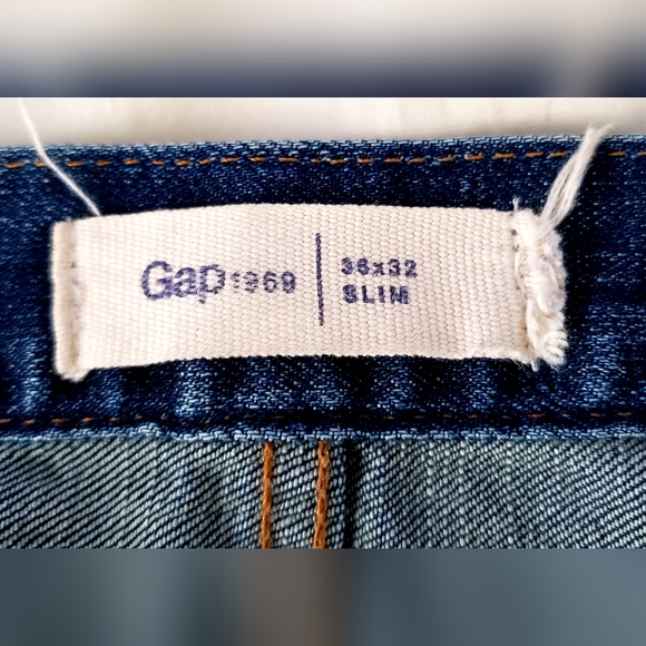 GAP 1969 Indigo Destructed/Repaired Stretch Slim Fit Jeans - 36x32 - Picture 2 of 14